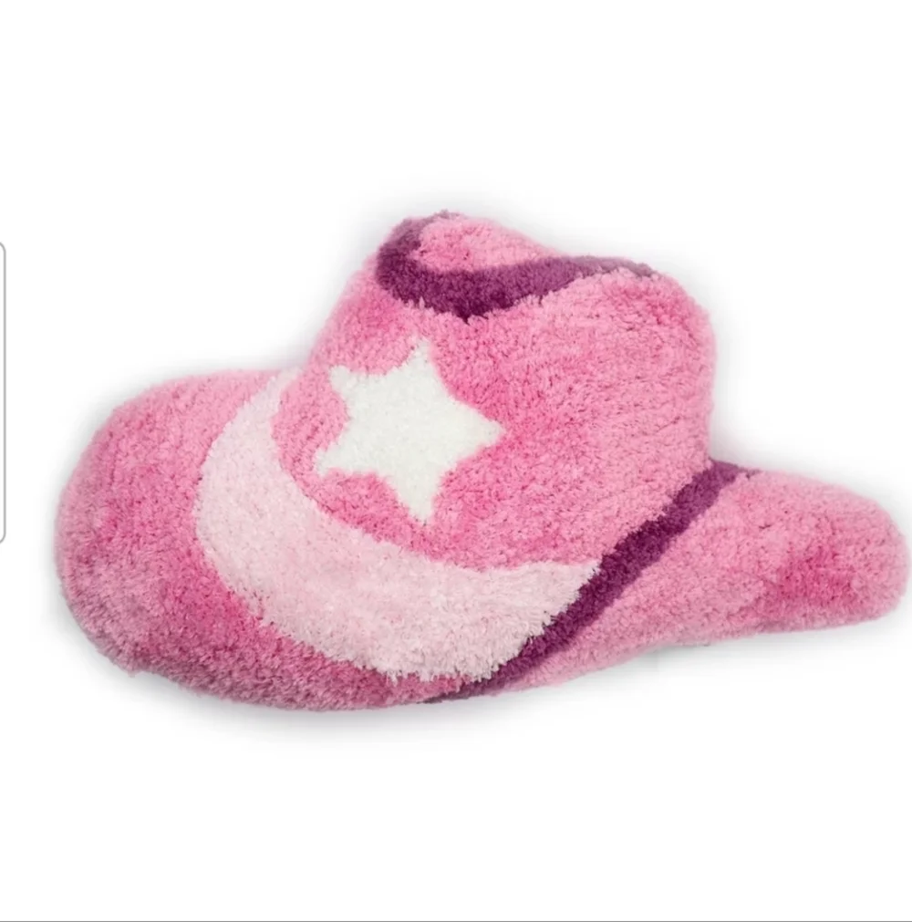 Cowgirl Hat Shaped Throw Pillow - Pink & White
